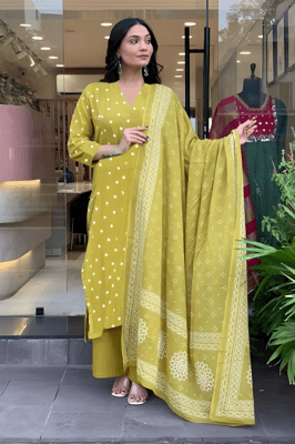 Opera Designer New Stylish Cotton Blend Kurta Plazzo With Dupatta Set