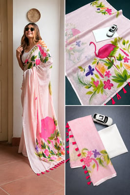 soft pastel pink with a subtle sheen and features the exact intricate gold beaded scalloped border