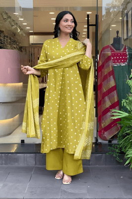 Opera Designer New Stylish Cotton Blend Kurta Plazzo With Dupatta Set