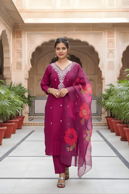 Roman silk woman kurti with pant and dupatta