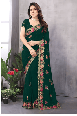KHRITI FAB Floral embroidered pure Georgette saree 