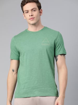HRX Men Olive Green Bio Wash Yoga T-shirt