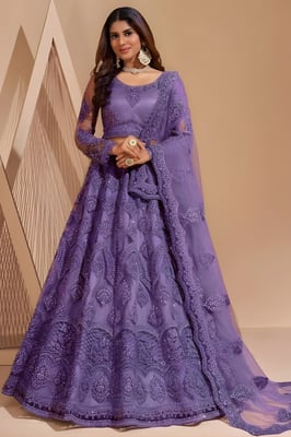 Mustard net embroidery lehenga choli 