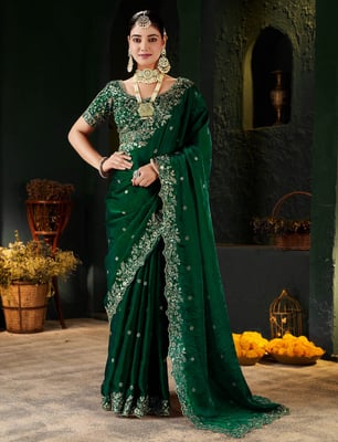 Embroidered Bollywood TEmbroidered Bollywood Tissue Silk Blend Sareeissue Silk Blend Saree