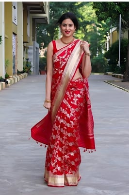 Banarasi Soft Lichi Silk Saree For   Blouse Piece