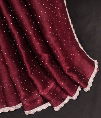 Maroon Partywear Organza Saree
