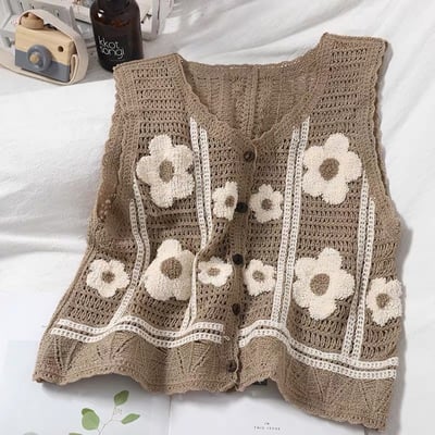 Boho Floral Crochet Button-Front Vest Top
