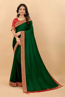 Bhagalpuri Soft Silk Saree With Blouse Piece (Green)