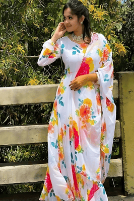 White gown with duppata set