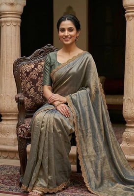 elegant Lycra net saree made from the shimmering sea-green organza fabric