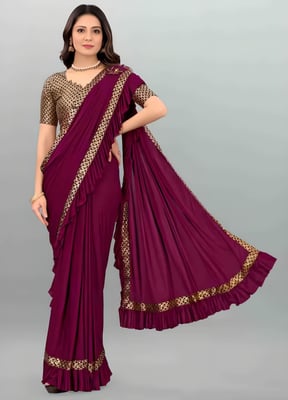 Self Design Ruffle Bollywood Lycra Blend Laheriya Saree