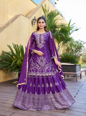 Purple Pakistani Lehenga Kurta Dupatta Set
