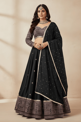 Fancy Work Embroidered Georgette Silk Semi Stitched Lehenga choli Dupatta Set for Women 