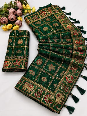 Designer New kumari lace border with hotfix saree with separate blouse piece Silk Saree with Blouse Pieces