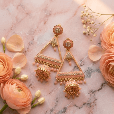 Latest Design Orange Kundan Earrings 