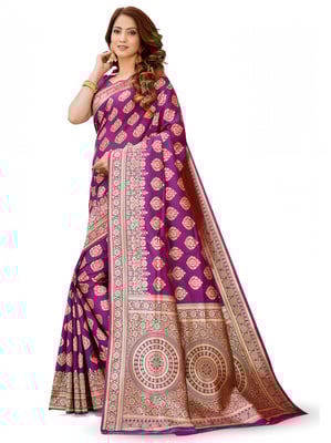 Designer Purple Kanjivaram Silk Saree With Blouse Piece 