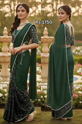 Dark green floral printed georgette pure saree