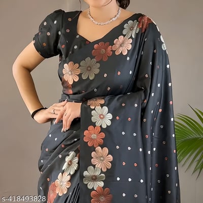 Black Partywear Saree with Blouse Piece 