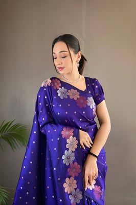 Blue Partywear Saree with Blouse Piece