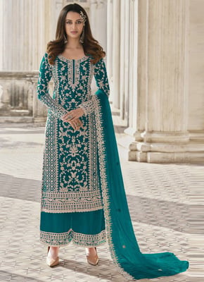 Semi Stitched Partywear Kurta Pant Dupatta Set