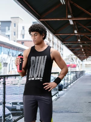 HRX Men Black Bio Wash Running Tank Pure Cotton T-shirt