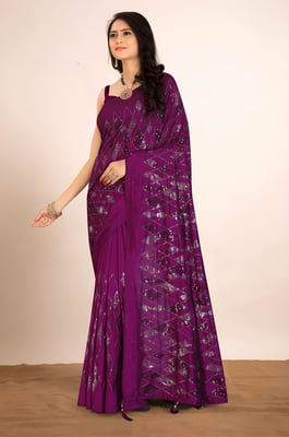 New Demanding Dual Sequence Heavy Work Party wear Saree (Purple)