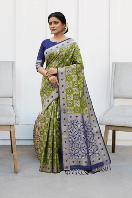 Buy ethnic yellow and dark green art silk or silk blend saree, 