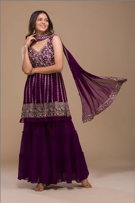  purple kurta Sharara Dupatta Set 