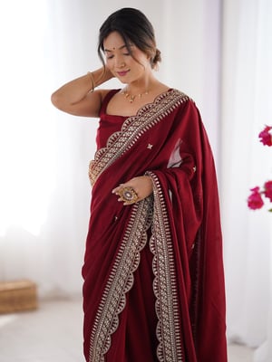 Maroon Heavy Border Work Rangoli Silk Saree