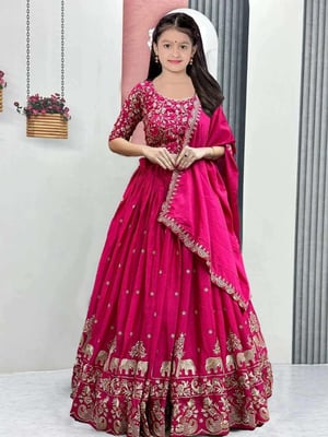 Baby Girls Lehenga Choli Party Wear, Ethnic Wear Embroidered Lehenga, Choli and Dupatta Set (Pink, Pack of 1)