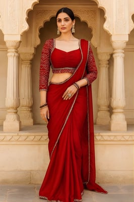 Janhvi Kapoor, a prominent Bollywood red saree .