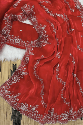 Jimmy Choo silk saree with silver-colored embroidery 