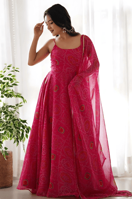 Heavy Georgette Sleeveless Gown With Lace Border Dupatta Set 