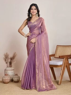  Embroidered purple vairl Georgette Saree 