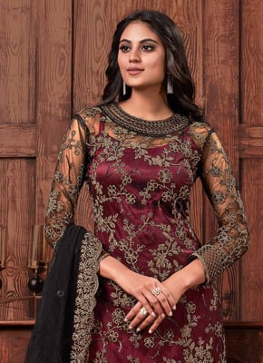 Semi Stitched Partywear Kurta Pant Dupatta Set