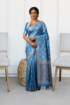 Buy ethnic blue and dark green art silk or silk blend saree, 