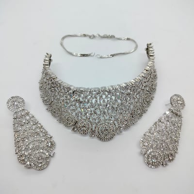 Bridal Choker Necklace Earring Set, Copper, Rose