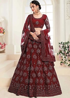  Embroidered Semi Stitched Lehenga Choli (Maroon)
