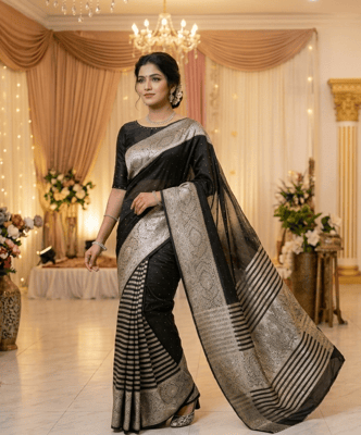  Elegant Midnight Black Soft Silk Saree