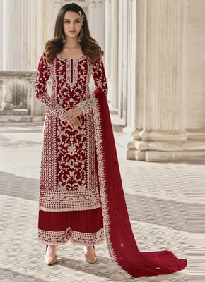 Semi Stitched Partywear Kurta Pant Dupatta Set