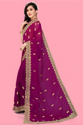 Self Design, Embroidered  Cut work Georgette Saree