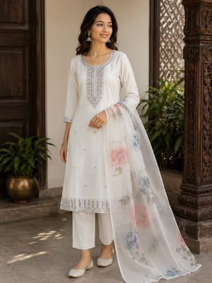  Premik White Kurta Pant Dupatta Set 