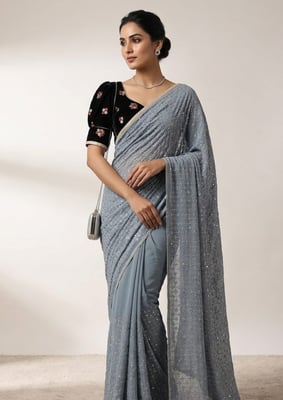 sophisticated Grey Georgette Sequin Saree