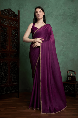Buy Embroidered purple vairl Georgette Saree 