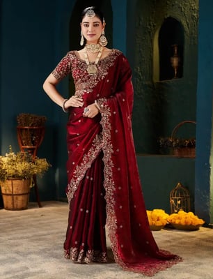 Teej Special Maroon Fandy Silk Saree