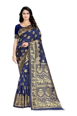 Women's Pure Kanjivaram Silk Saree Soft Banarasi Type With Blouse Piece