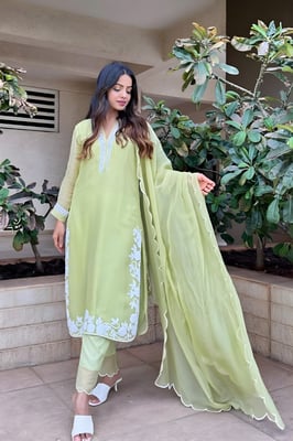 Green kurta pant dupatta set 