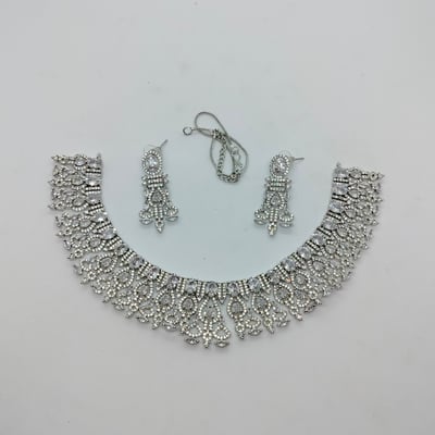 silver-plated Austrian stone choker necklace set,