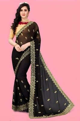 Self Design, Embroidered cut work Georgette Saree 