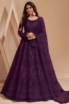 Mustard net embroidery lehenga choli 